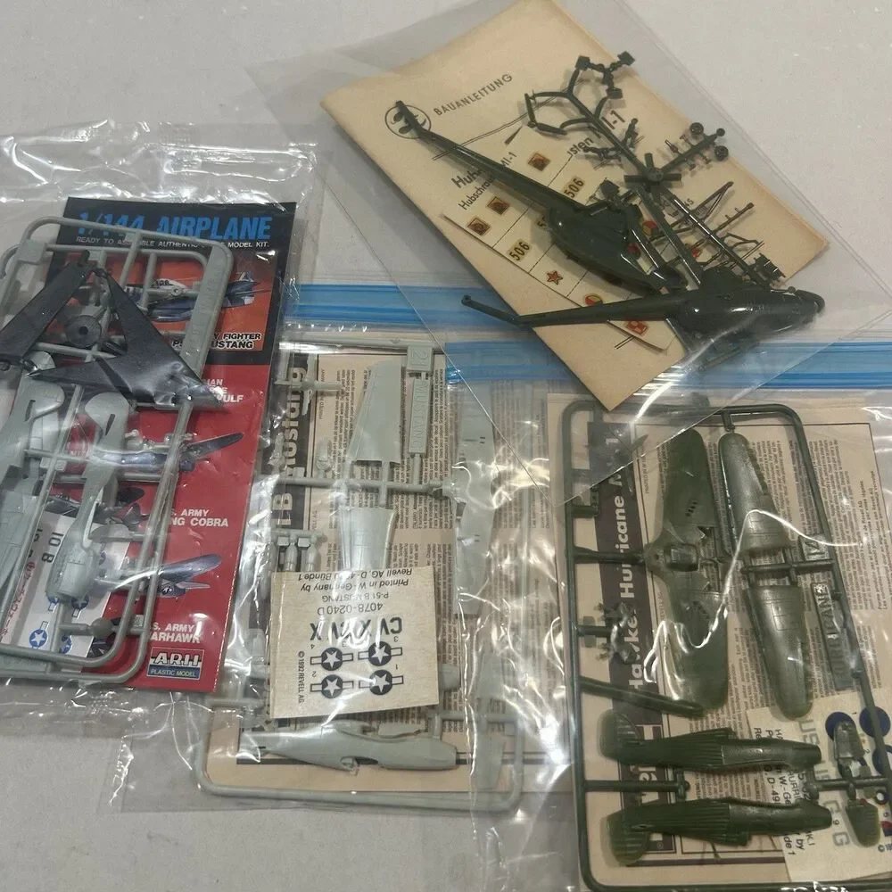 Lot of 4 Vintage Model Kits, Military Airplanes, Revell, ARII, Germany, Japan